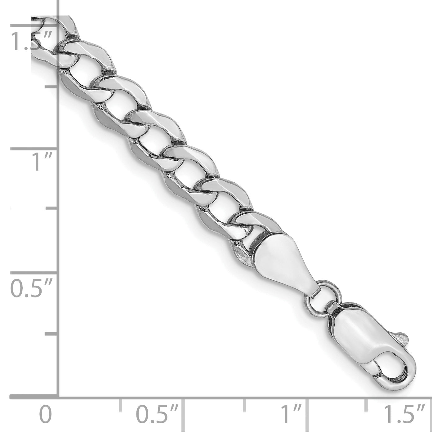 14K White Gold 7 Inch 5.25mm Semi-Solid Curb With Lobster Clasp Bracelet