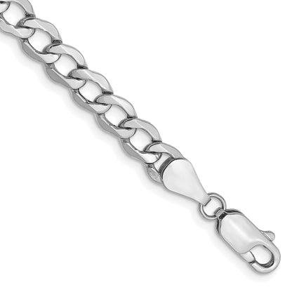 14K White Gold 8 Inch 5.25mm Semi-Solid Curb With Lobster Clasp Bracelet
