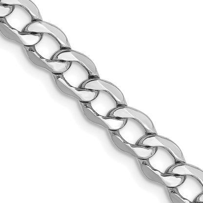 14K White Gold 18 Inch 5.25mm Semi-Solid Curb With Lobster Clasp Chain Necklace