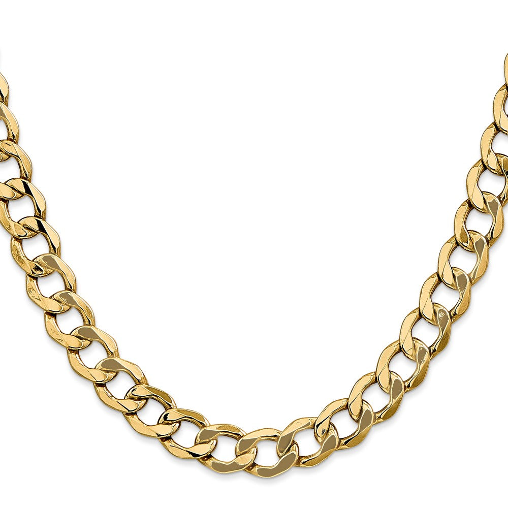 14K Yellow Gold 24 Inch 9mm Semi-Solid Curb With Lobster Clasp Chain Necklace