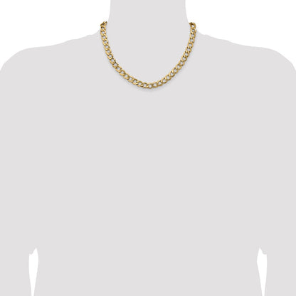 14K Yellow Gold 18 Inch 9mm Semi-Solid Curb With Lobster Clasp Chain Necklace