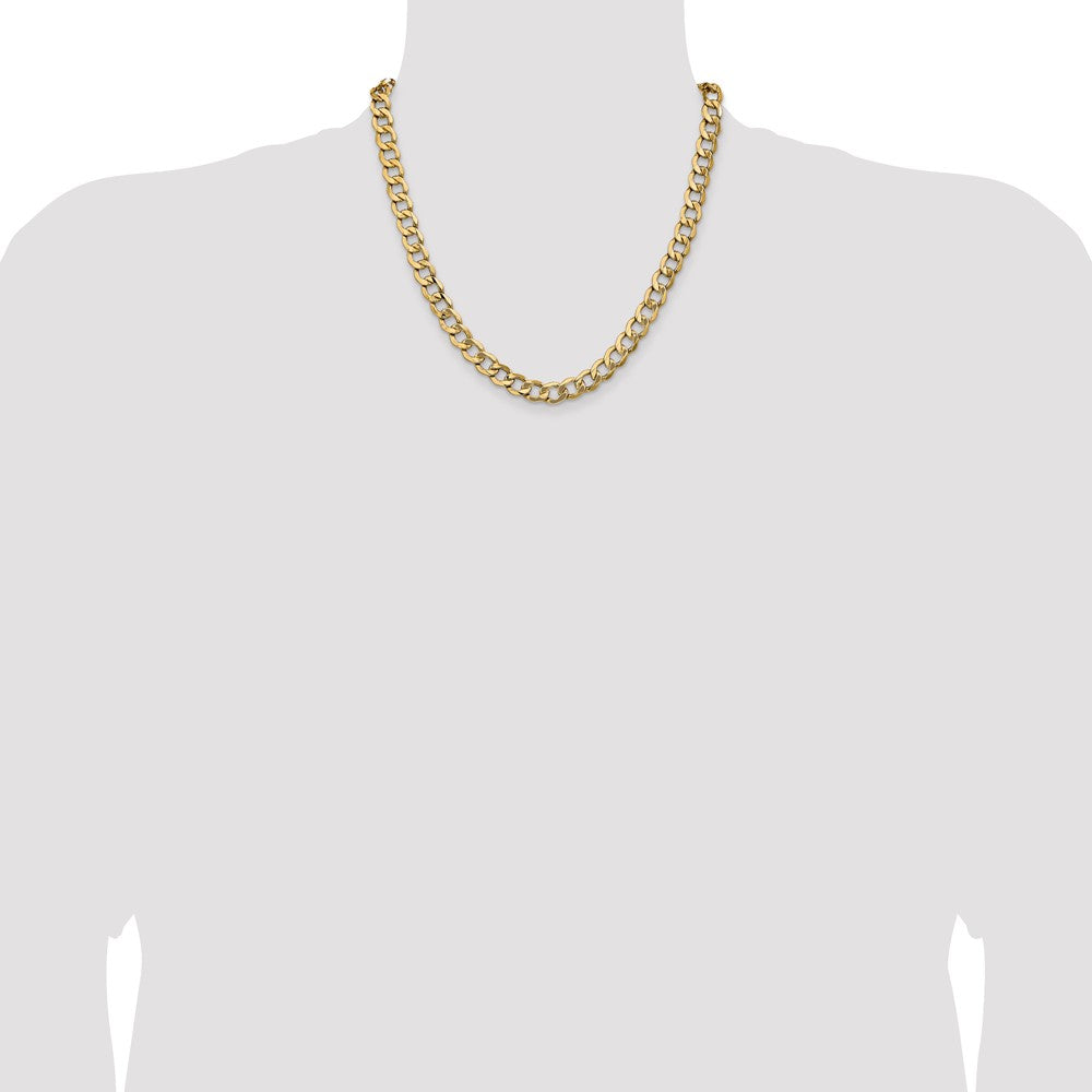 14K Yellow Gold 20 Inch 9mm Semi-Solid Curb With Lobster Clasp Chain Necklace
