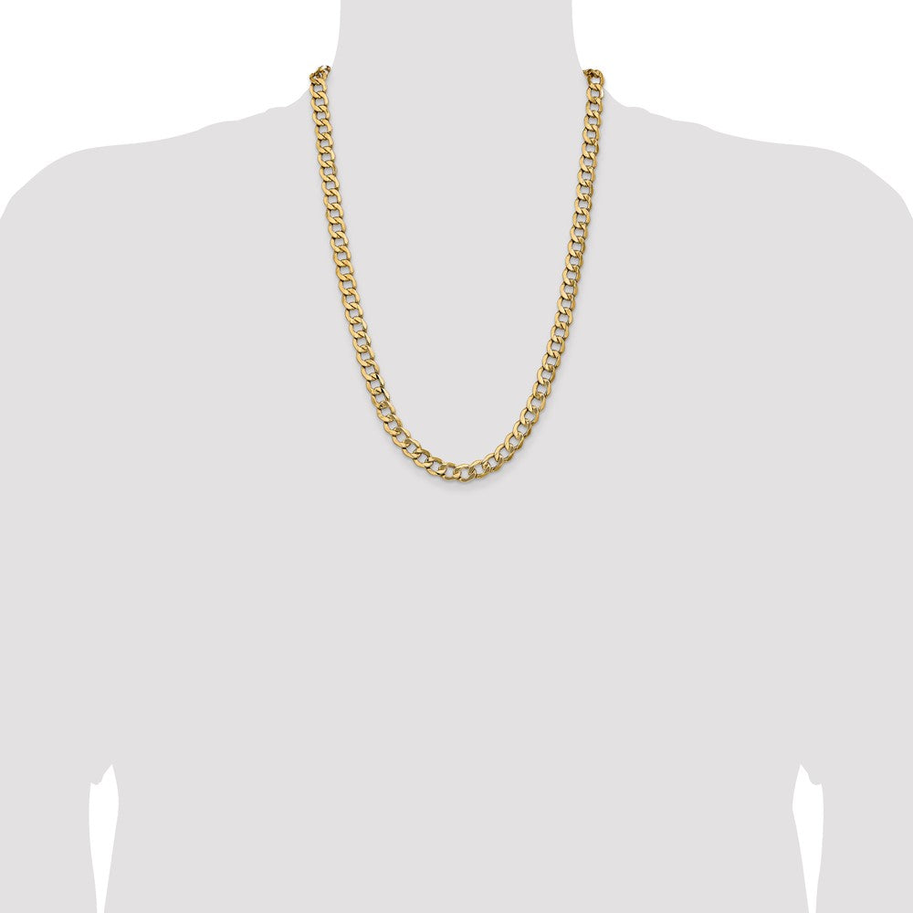 14K Yellow Gold 24 Inch 9mm Semi-Solid Curb With Lobster Clasp Chain Necklace
