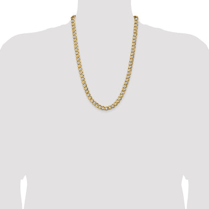 14K Yellow Gold 24 Inch 9mm Semi-Solid Curb With Lobster Clasp Chain Necklace