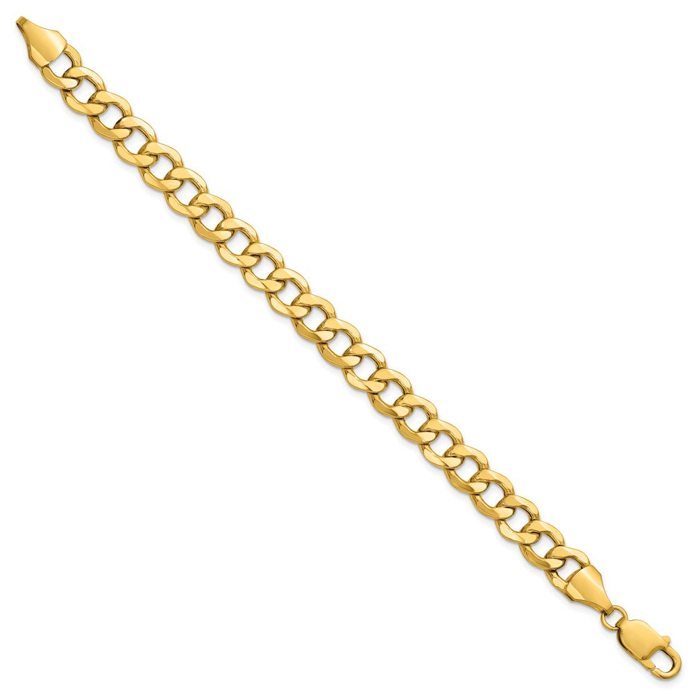 14K Yellow Gold 7 Inch 9mm Semi-Solid Curb With Lobster Clasp Bracelet