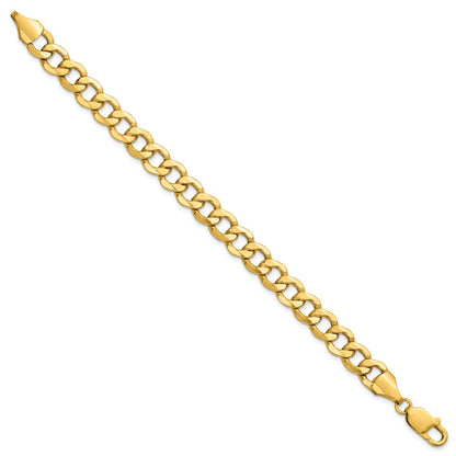 14K Yellow Gold 7 Inch 9mm Semi-Solid Curb With Lobster Clasp Bracelet