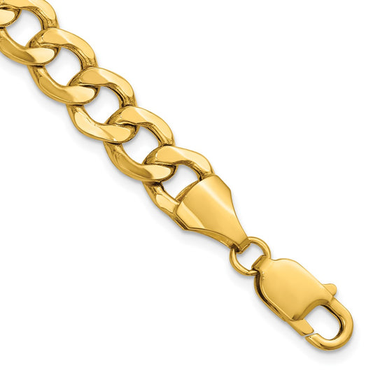 14K Yellow Gold 7 Inch 9mm Semi-Solid Curb With Lobster Clasp Bracelet