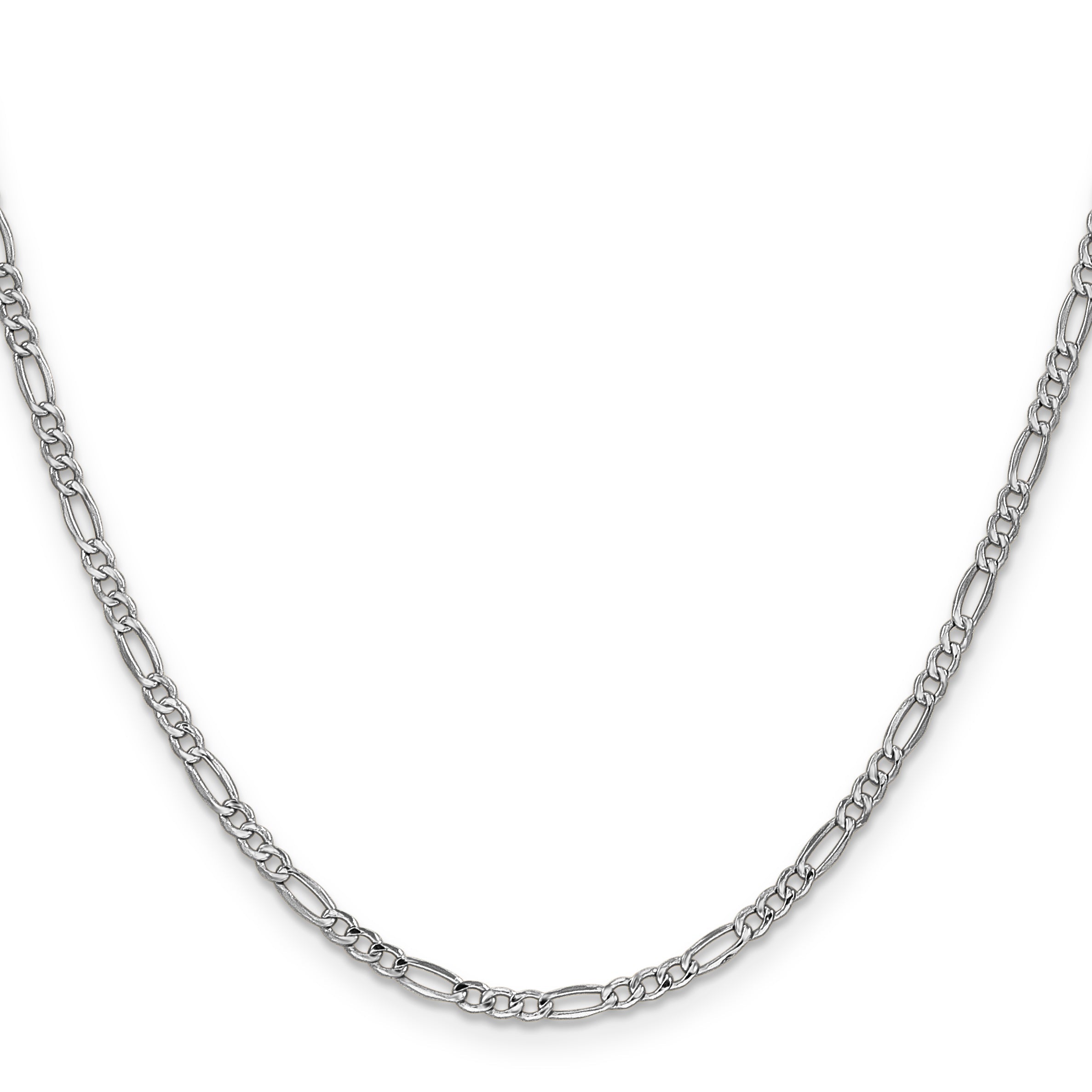 14K White Gold 20 Inch 2.5mm Semi-Solid Figaro With Lobster Clasp Chain Necklace