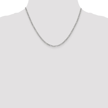14K White Gold 18 Inch 2.5mm Semi-Solid Figaro With Lobster Clasp Chain Necklace