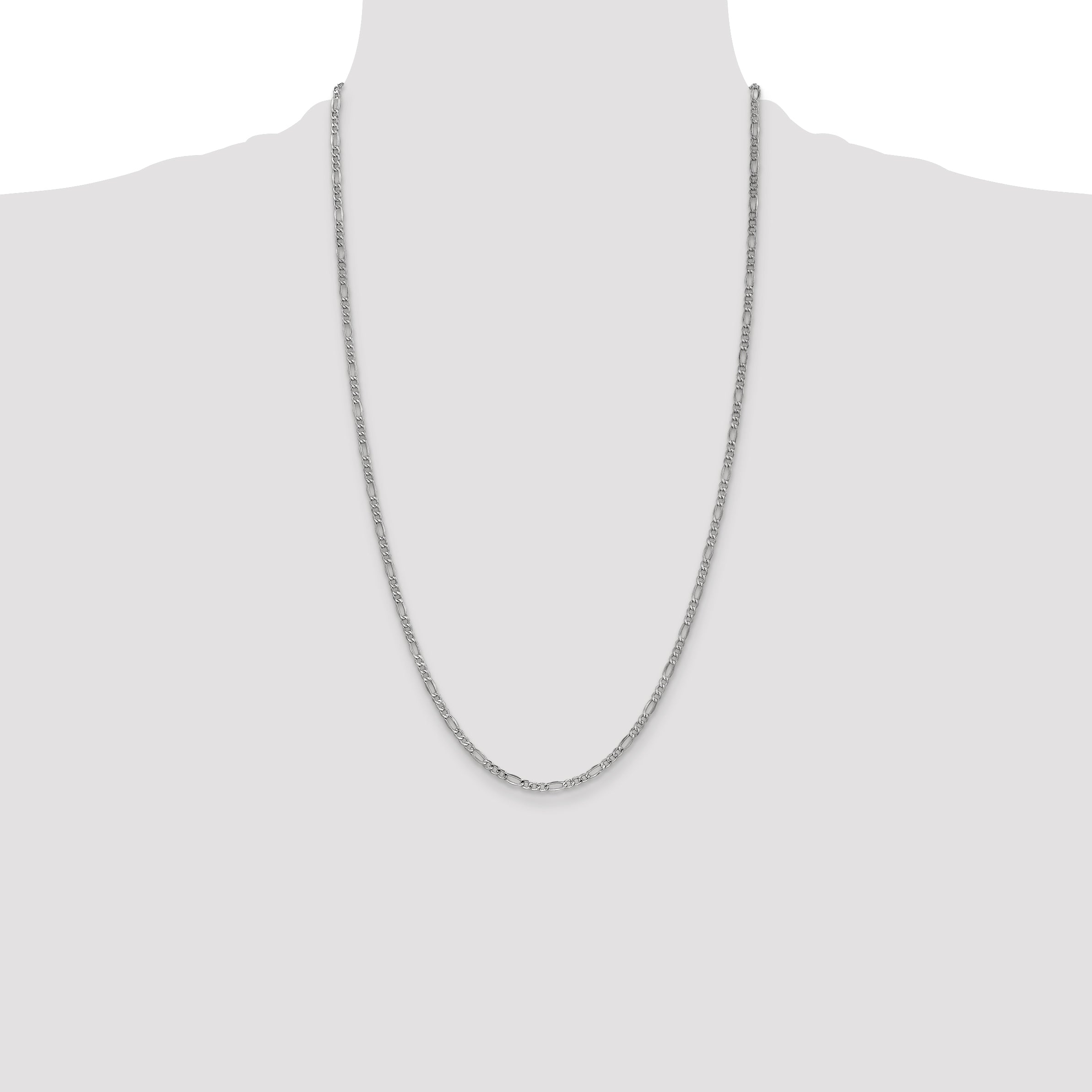 14K White Gold 26 Inch 2.5mm Semi-Solid Figaro With Lobster Clasp Chain Necklace