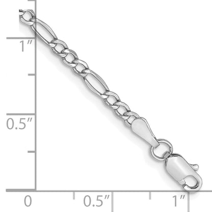 14K White Gold 7 Inch 2.5mm Semi-Solid Figaro With Lobster Clasp Bracelet