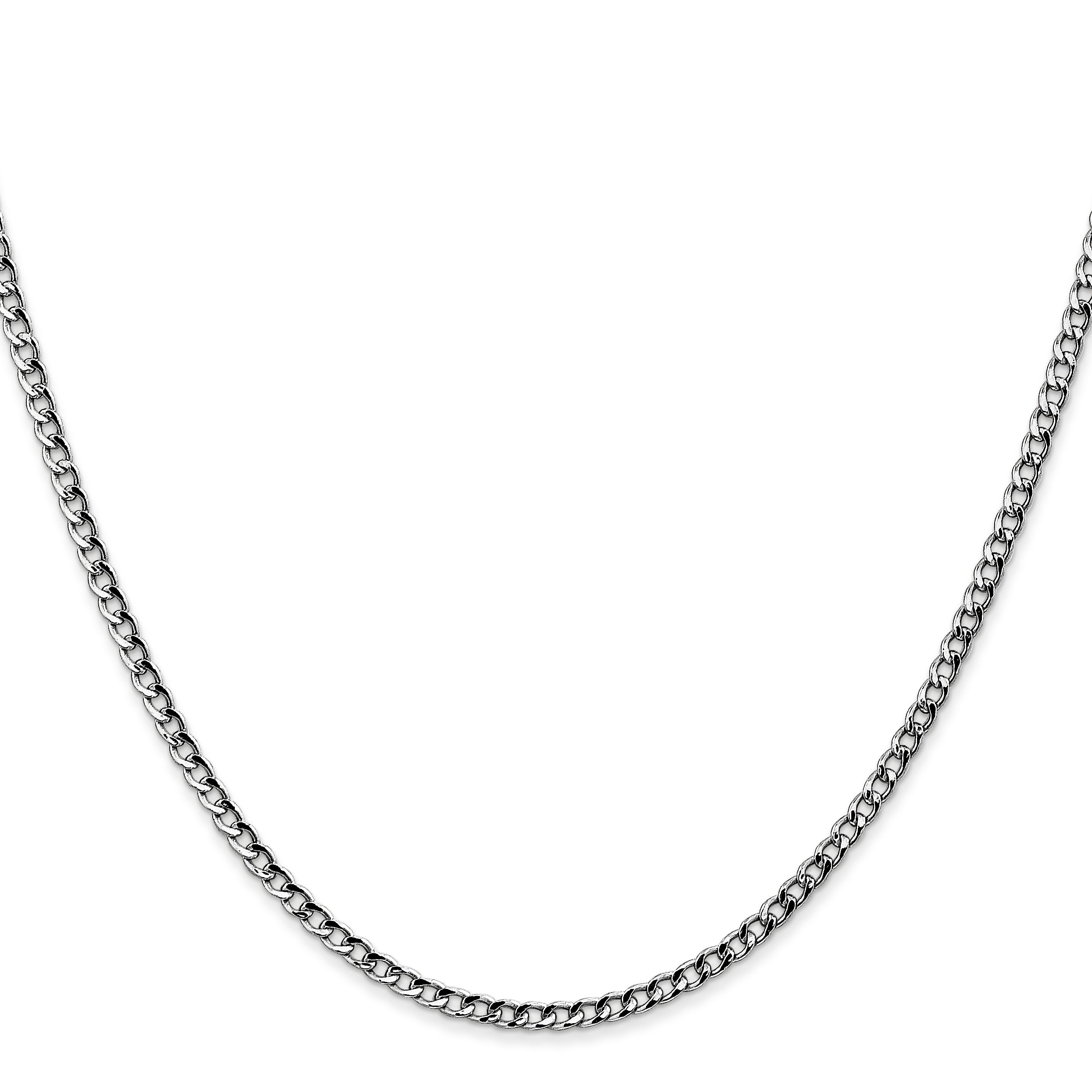 14K White Gold 18 Inch 2.5mm Semi-Solid Curb With Lobster Clasp Chain Necklace