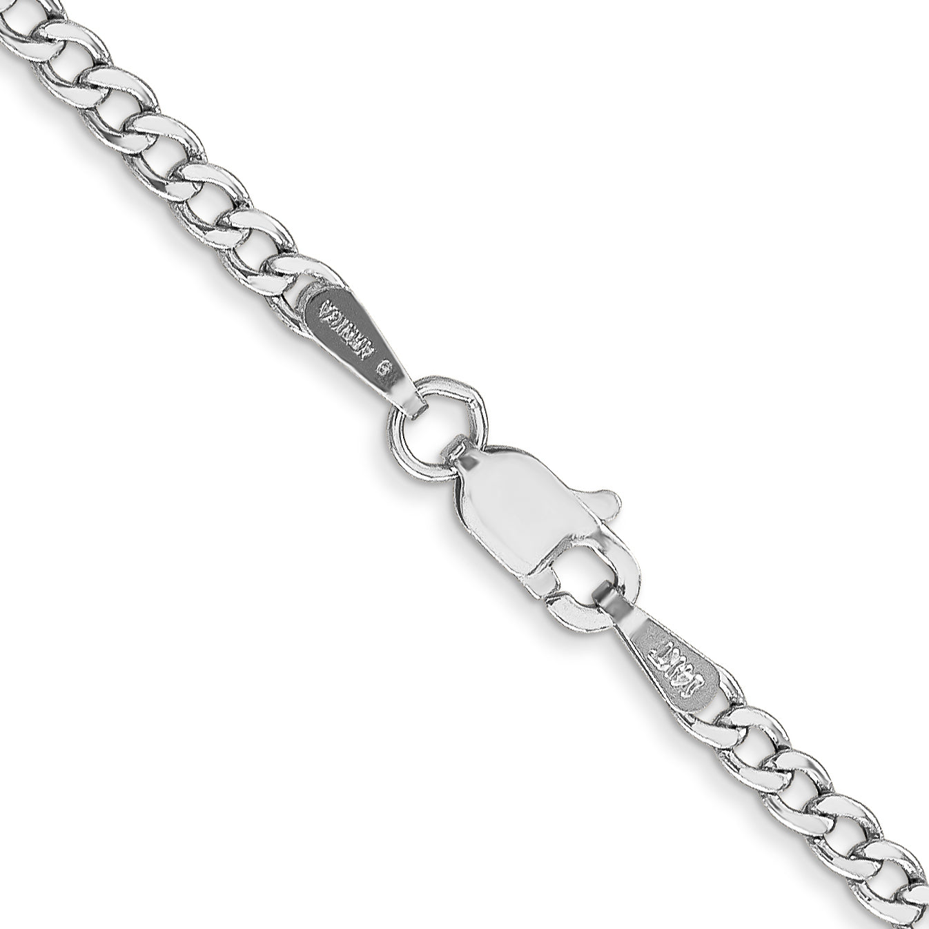 14K White Gold 18 Inch 2.5mm Semi-Solid Curb With Lobster Clasp Chain Necklace