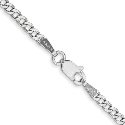 14K White Gold 18 Inch 2.5mm Semi-Solid Curb With Lobster Clasp Chain Necklace