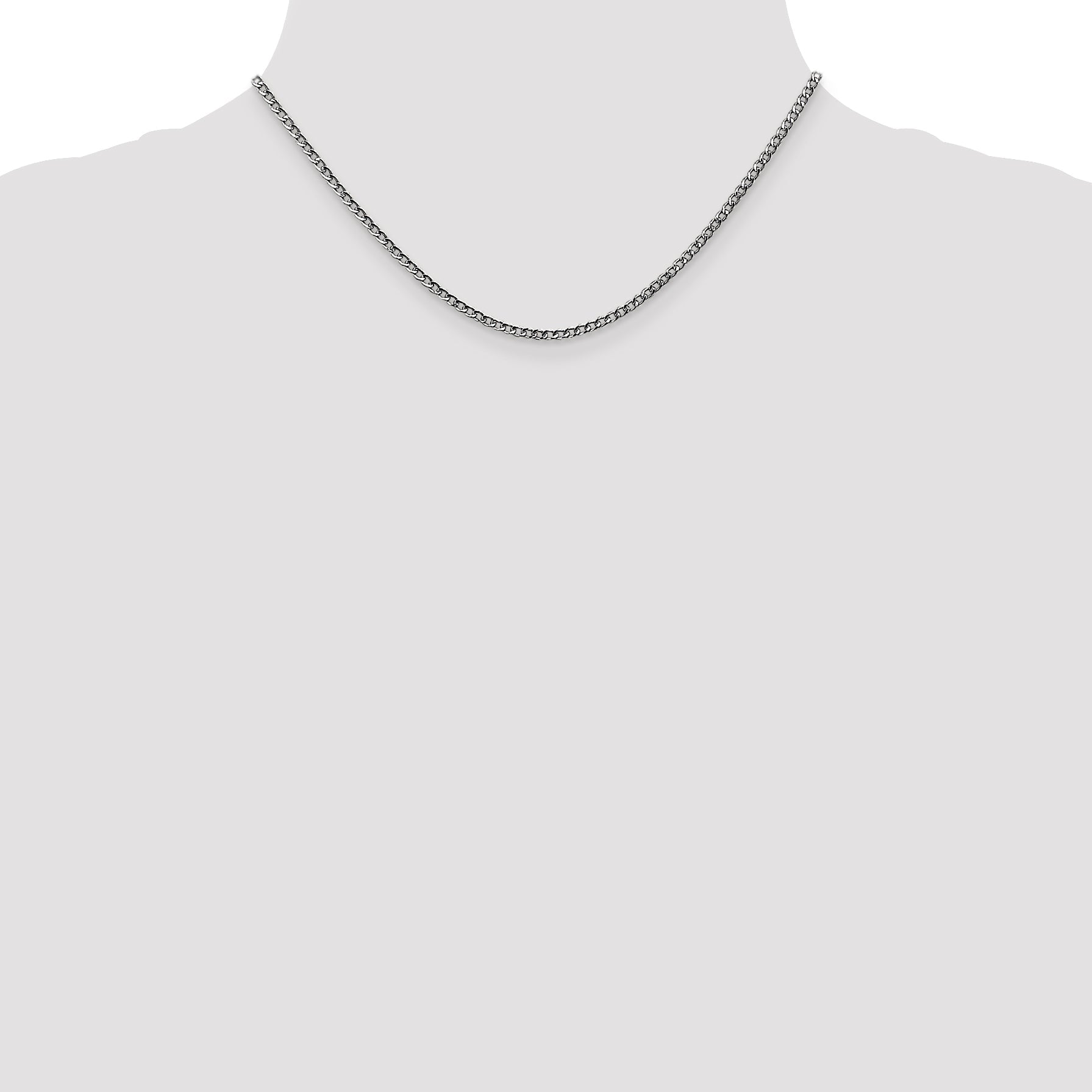 14K White Gold 16 Inch 2.5mm Semi-Solid Curb With Lobster Clasp Chain Necklace
