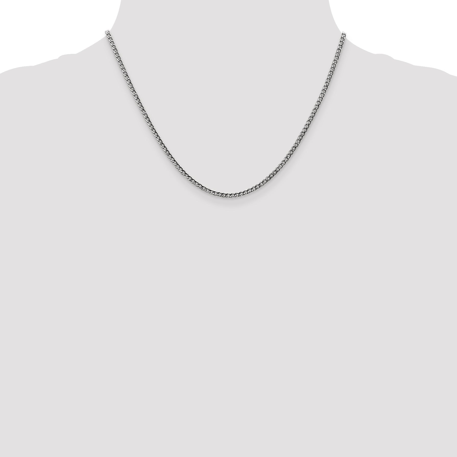 14K White Gold 18 Inch 2.5mm Semi-Solid Curb With Lobster Clasp Chain Necklace