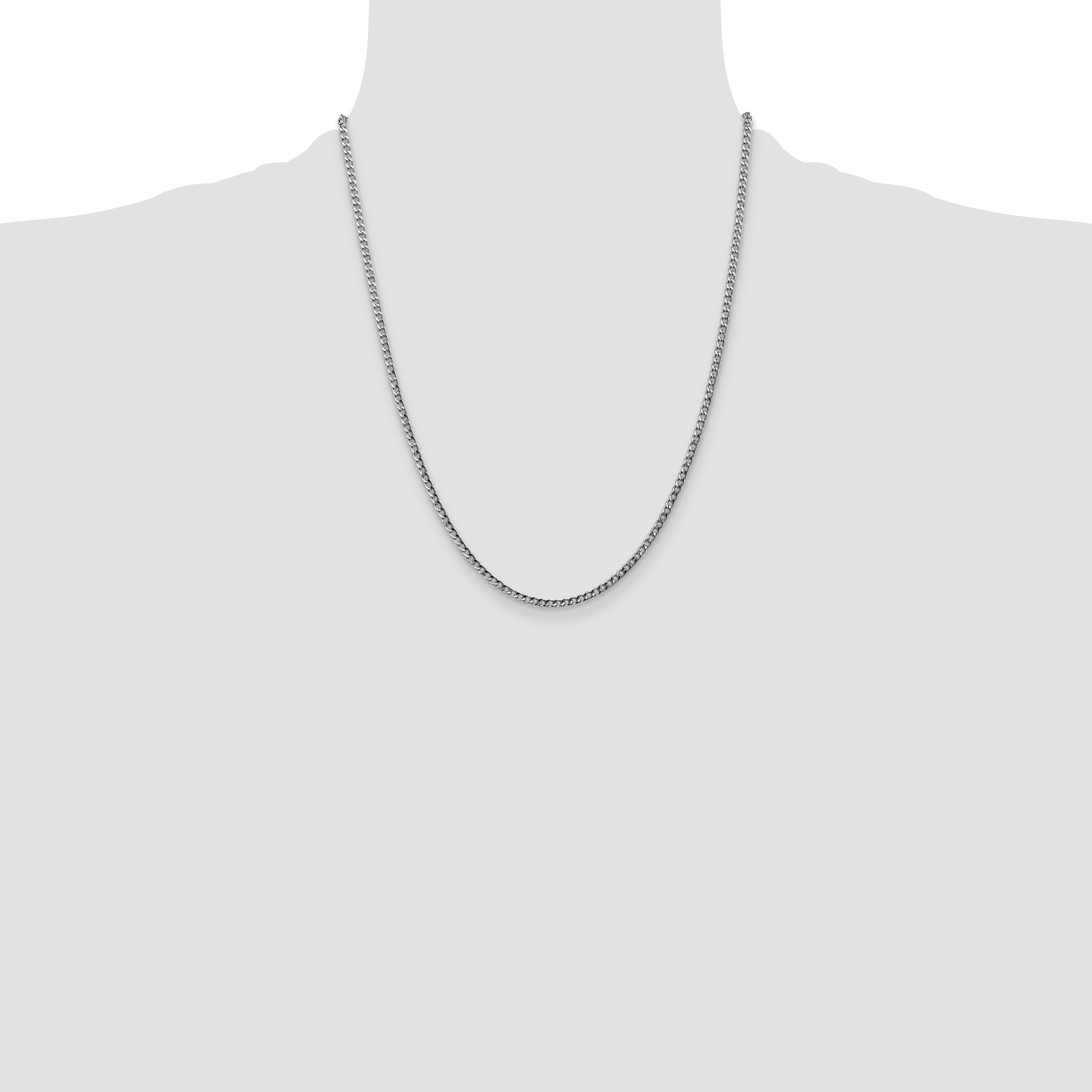 14K White Gold 22 Inch 2.5mm Semi-Solid Curb With Lobster Clasp Chain Necklace