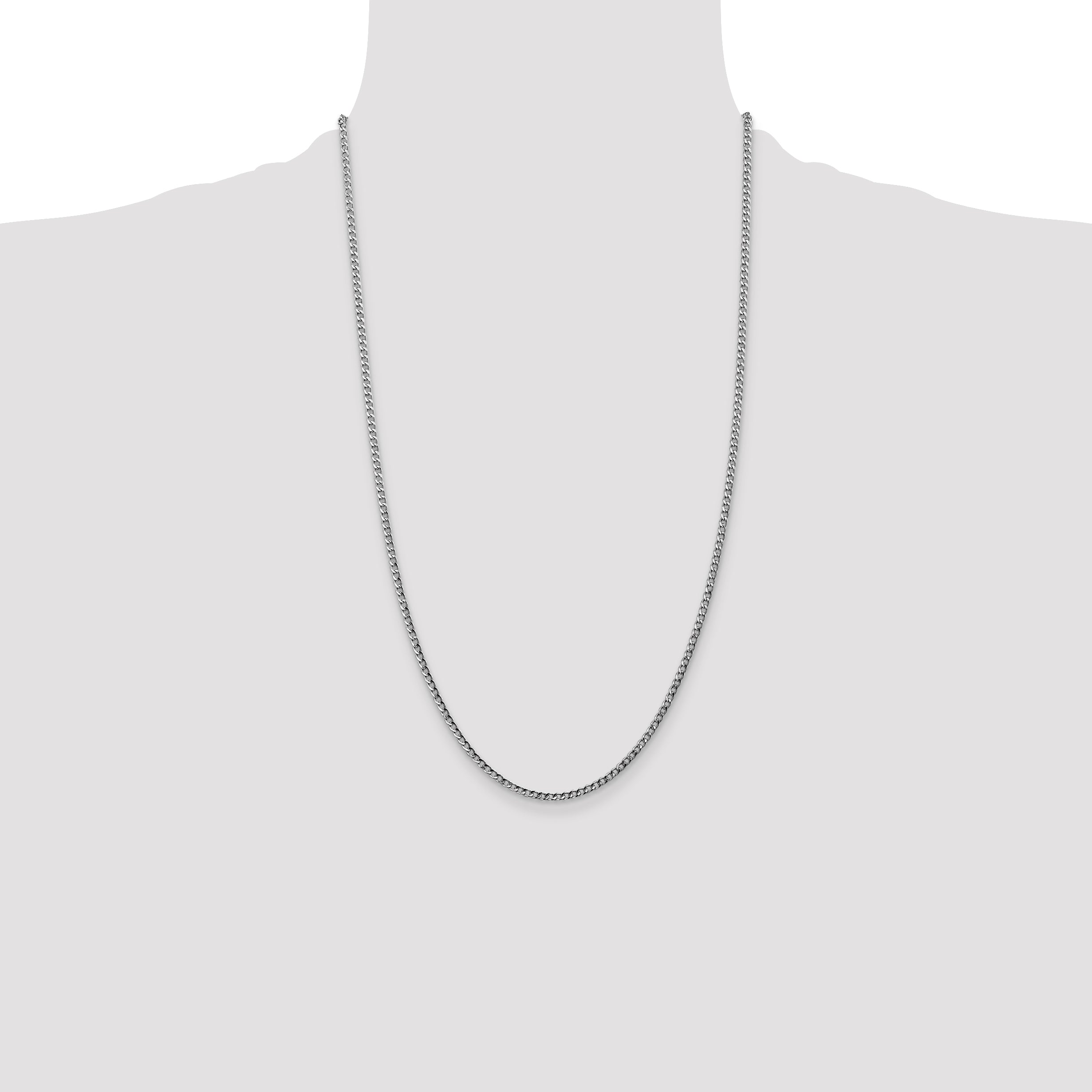14K White Gold 26 Inch 2.5mm Semi-Solid Curb With Lobster Clasp Chain Necklace