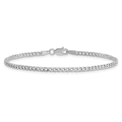 14K White Gold 7 Inch 2.5mm Semi-Solid Curb With Lobster Clasp Bracelet
