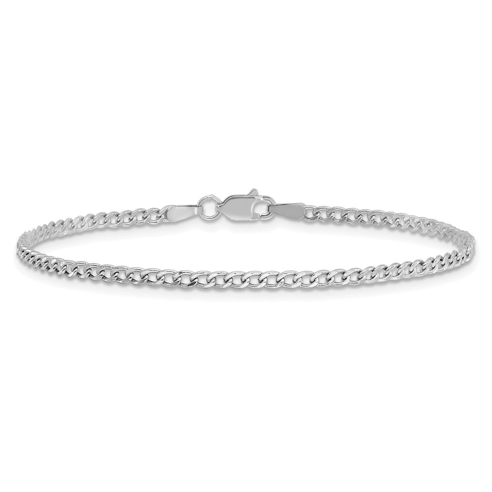 14K White Gold 7 Inch 2.5mm Semi-Solid Curb With Lobster Clasp Bracelet
