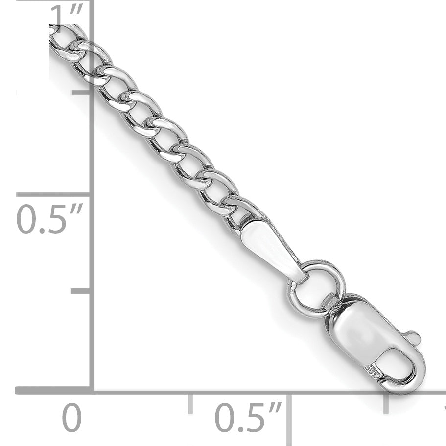14K White Gold 7 Inch 2.5mm Semi-Solid Curb With Lobster Clasp Bracelet