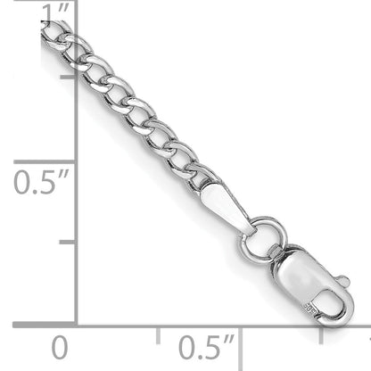 14K White Gold 7 Inch 2.5mm Semi-Solid Curb With Lobster Clasp Bracelet