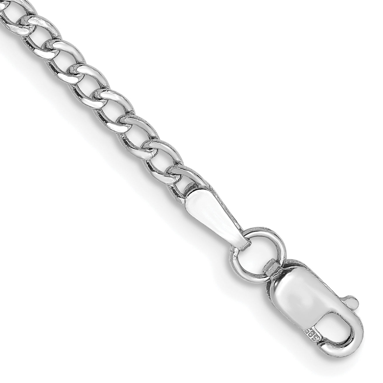 14K White Gold 7 Inch 2.5mm Semi-Solid Curb With Lobster Clasp Bracelet