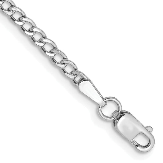14K White Gold 7 Inch 2.5mm Semi-Solid Curb With Lobster Clasp Bracelet