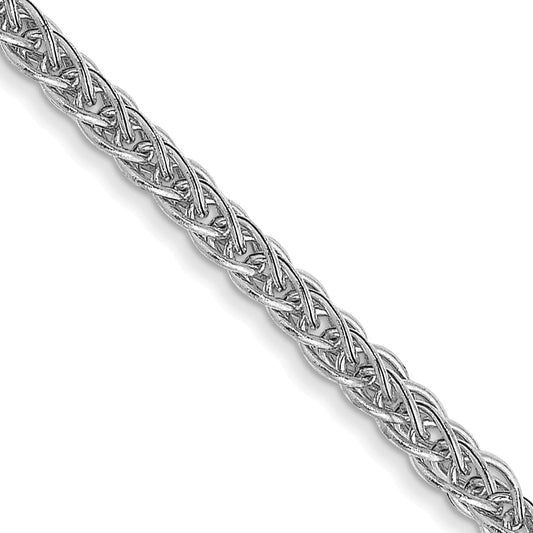 14K White Gold 24 Inch 2mm Semi-Solid 3-Wire Wheat With Lobster Clasp Chain Necklace