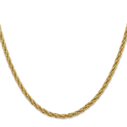 14K Yellow Gold 18 Inch 3.3mm Diamond-Cut Semi Solid With Lobster Clasp Chain Necklace