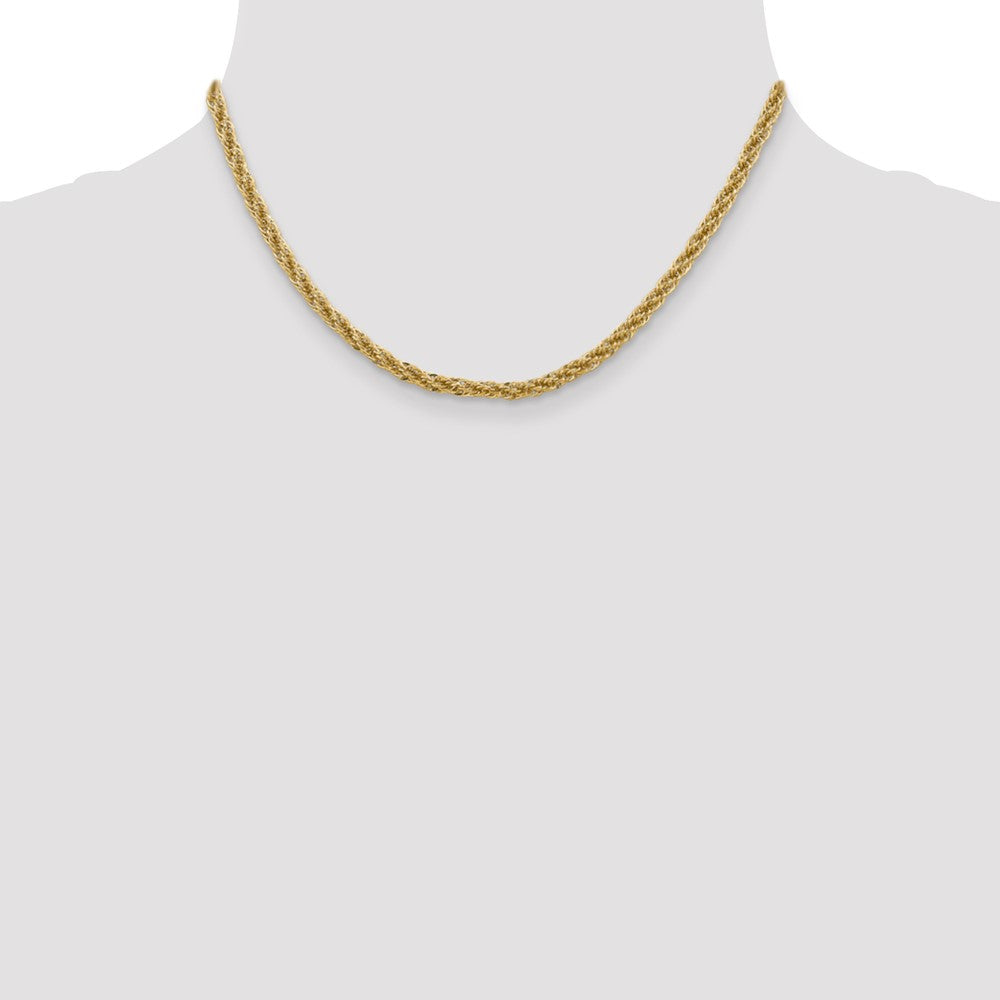 14K Yellow Gold 16 Inch 3.3mm Diamond-Cut Semi Solid With Lobster Clasp Chain Necklace