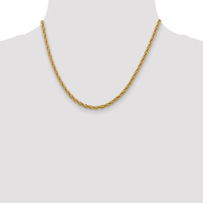 14K Yellow Gold 18 Inch 3.3mm Diamond-Cut Semi Solid With Lobster Clasp Chain Necklace