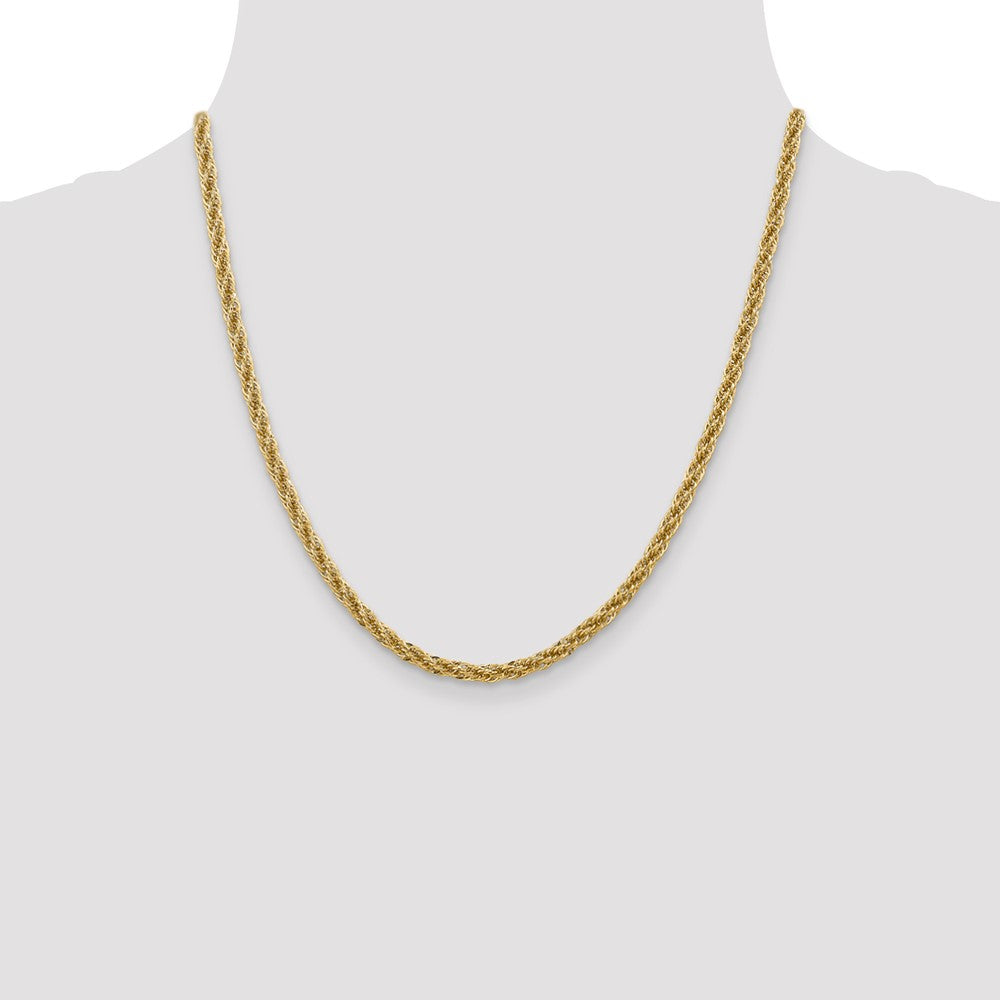14K Yellow Gold 20 Inch 3.3mm Diamond-Cut Semi Solid With Lobster Clasp Chain Necklace