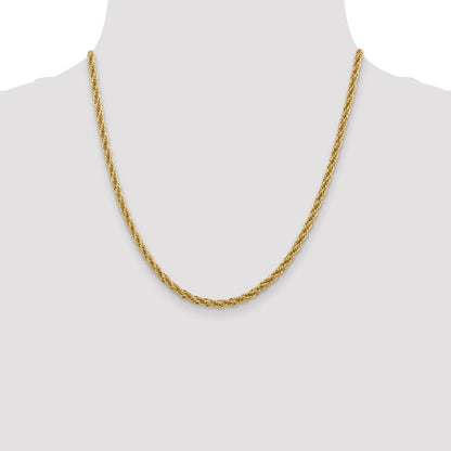14K Yellow Gold 20 Inch 3.3mm Diamond-Cut Semi Solid With Lobster Clasp Chain Necklace