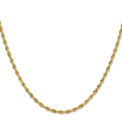14K Yellow Gold 28 Inch 3mm Semi Solid Rope With Lobster Clasp Chain Necklace