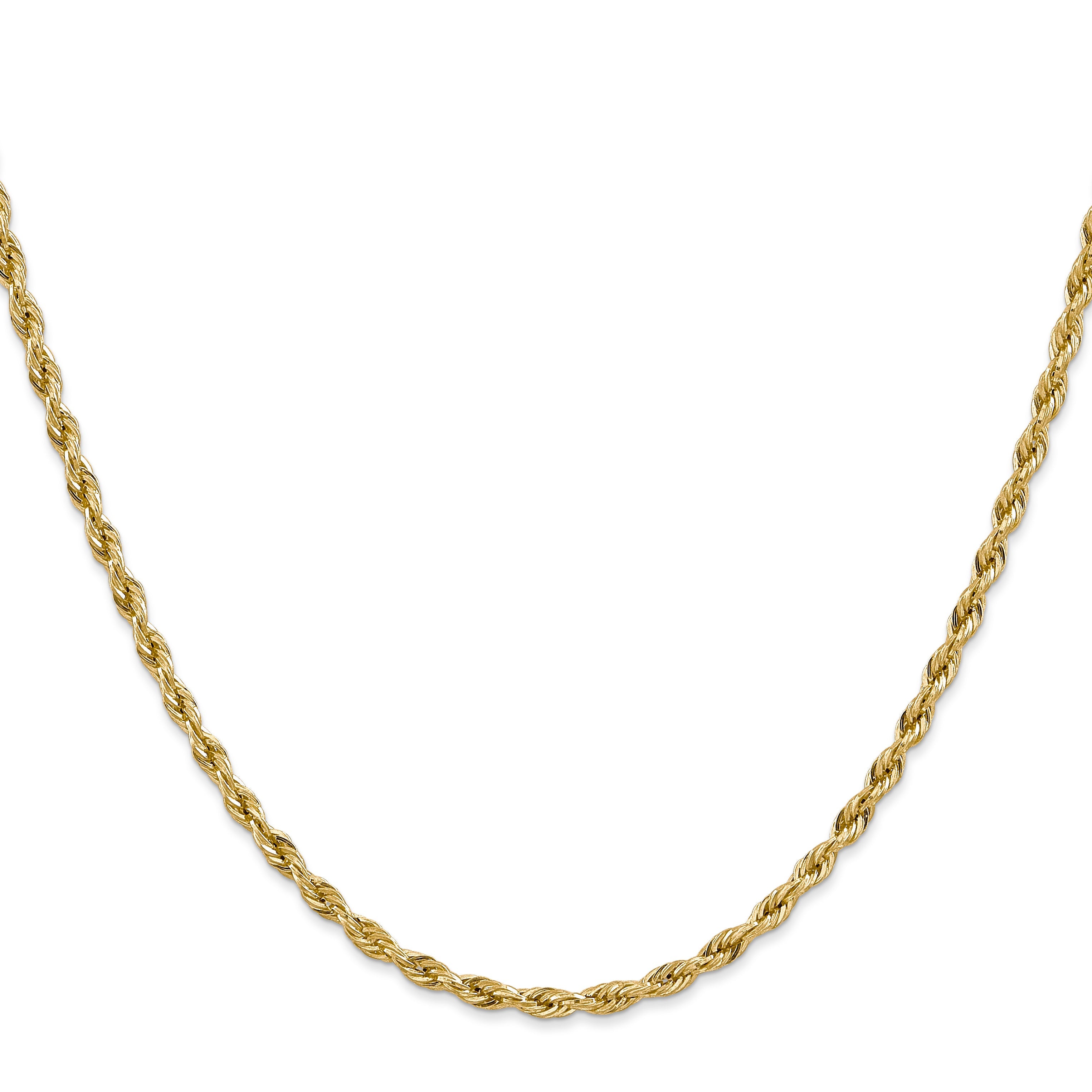 14K Yellow Gold 24 Inch 3mm Semi Solid Rope With Lobster Clasp Chain Necklace