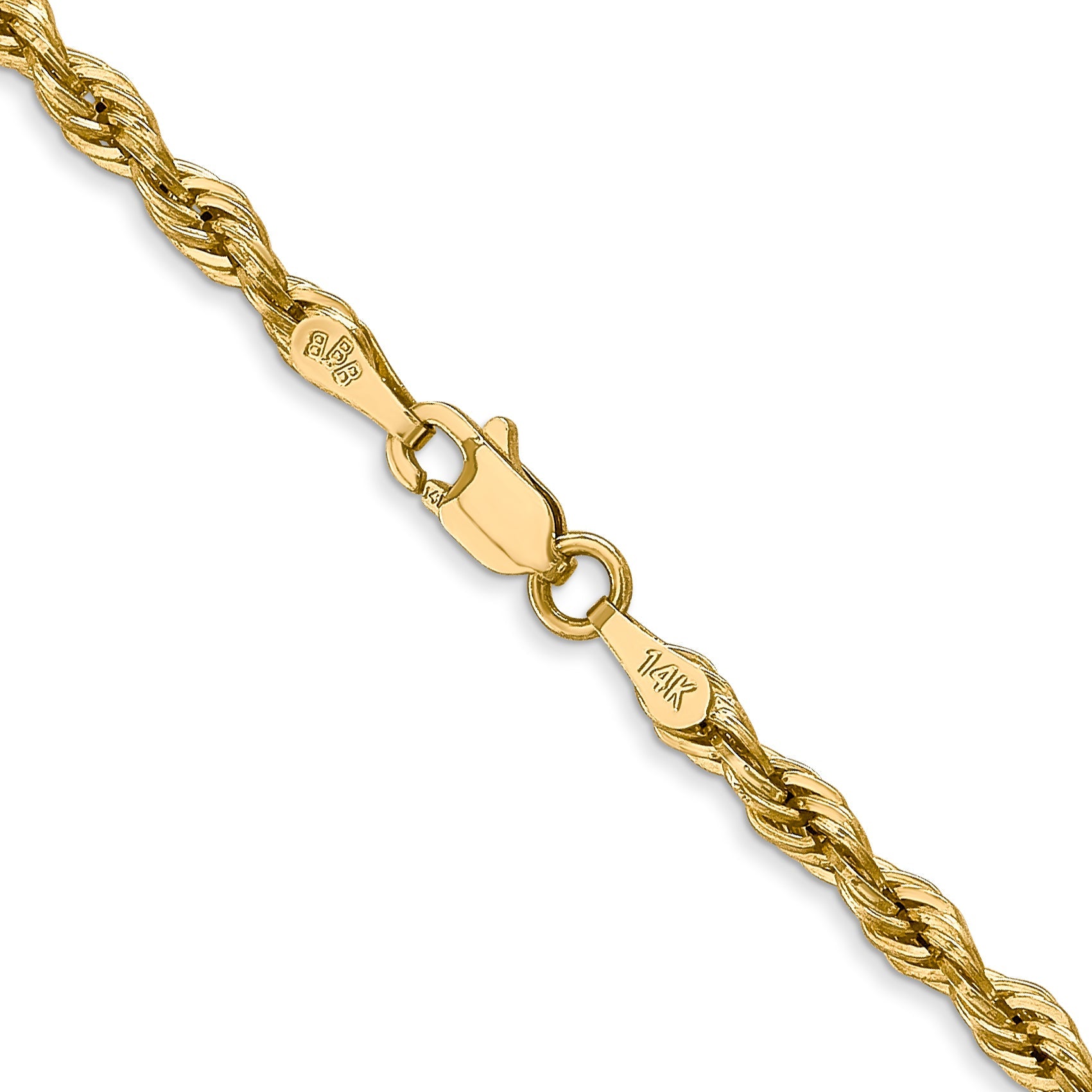 14K Yellow Gold 16 Inch 3mm Semi Solid Rope With Lobster Clasp Chain Necklace