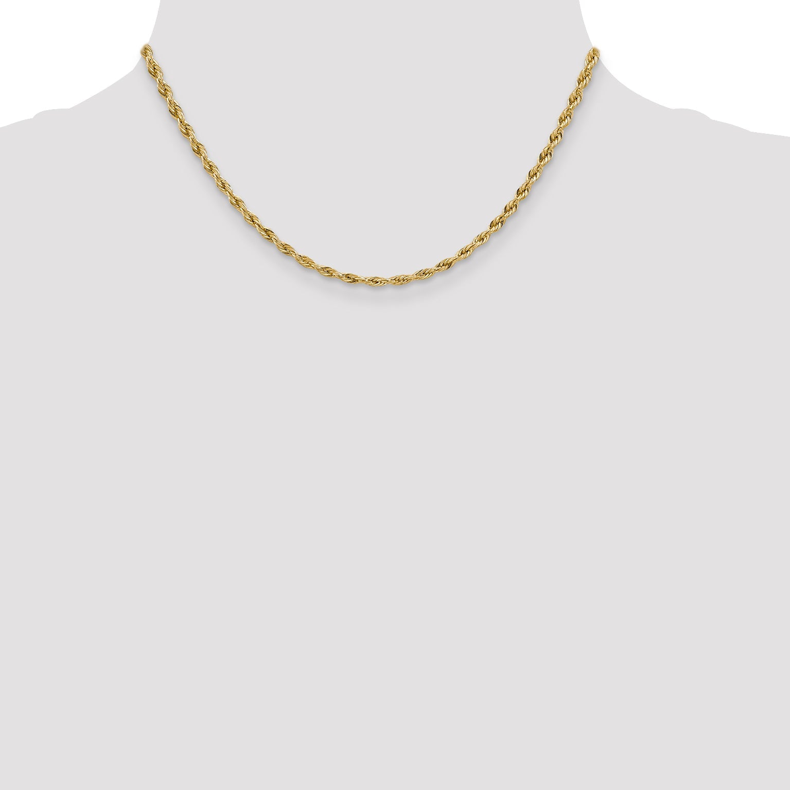14K Yellow Gold 16 Inch 3mm Semi Solid Rope With Lobster Clasp Chain Necklace