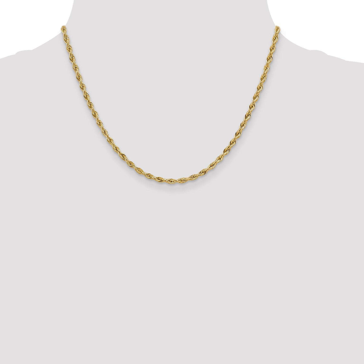 14K Yellow Gold 18 Inch 3mm Semi Solid Rope With Lobster Clasp Chain Necklace
