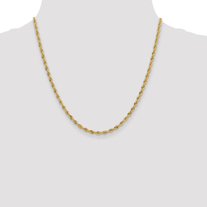 14K Yellow Gold 20 Inch 3mm Semi Solid Rope With Lobster Clasp Chain Necklace