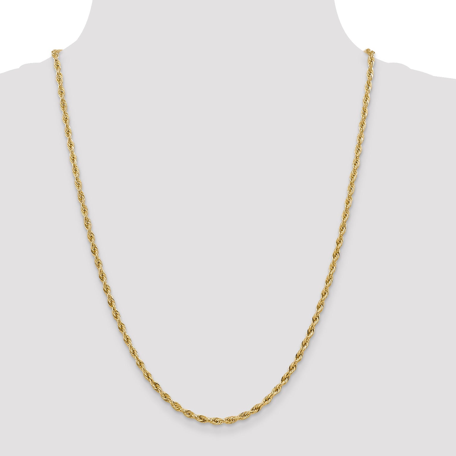 14K Yellow Gold 24 Inch 3mm Semi Solid Rope With Lobster Clasp Chain Necklace