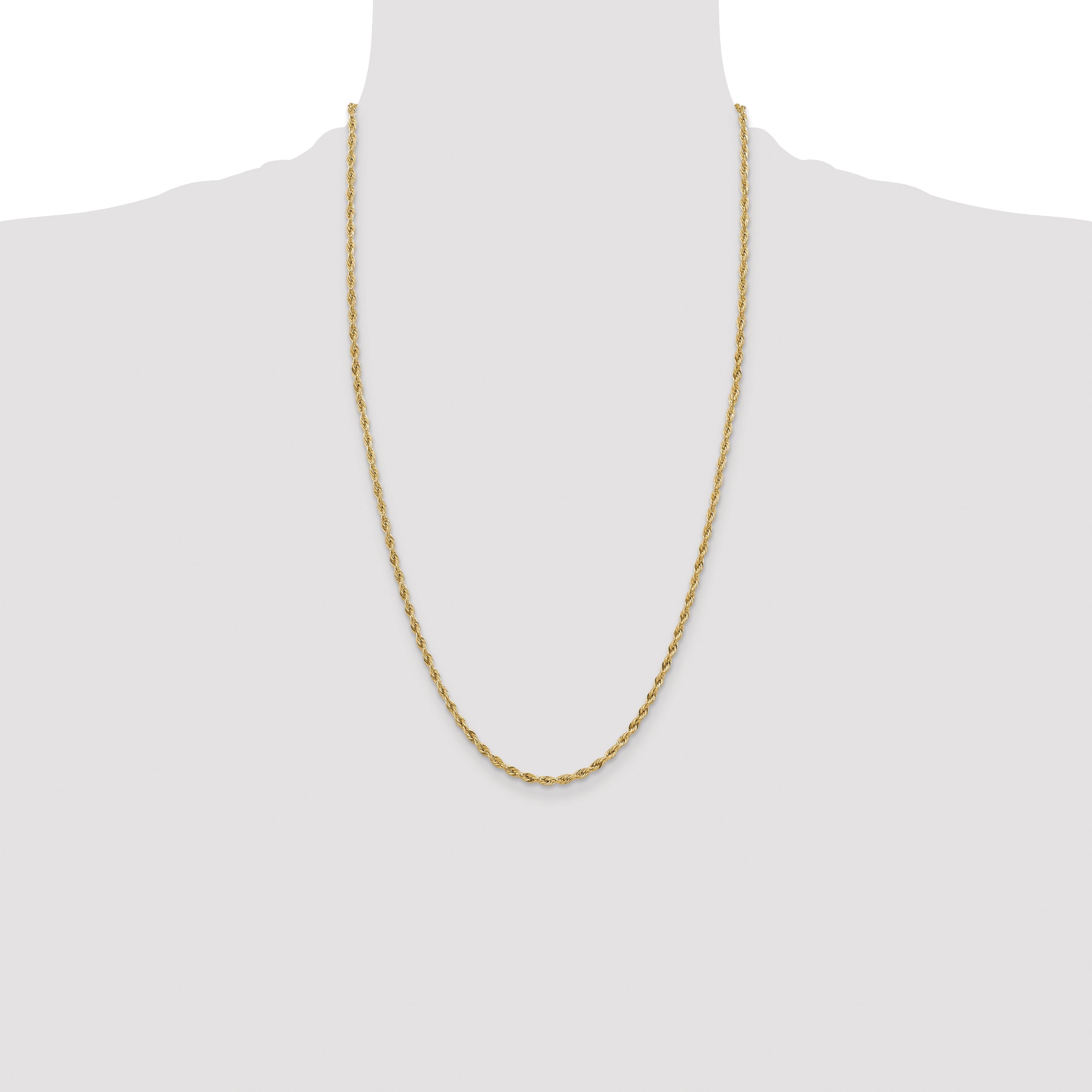 14K Yellow Gold 26 Inch 3mm Semi Solid Rope With Lobster Clasp Chain Necklace