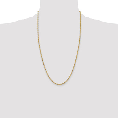 14K Yellow Gold 26 Inch 3mm Semi Solid Rope With Lobster Clasp Chain Necklace