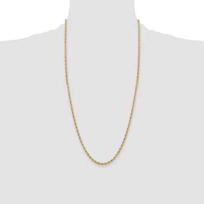 14K Yellow Gold 28 Inch 3mm Semi Solid Rope With Lobster Clasp Chain Necklace