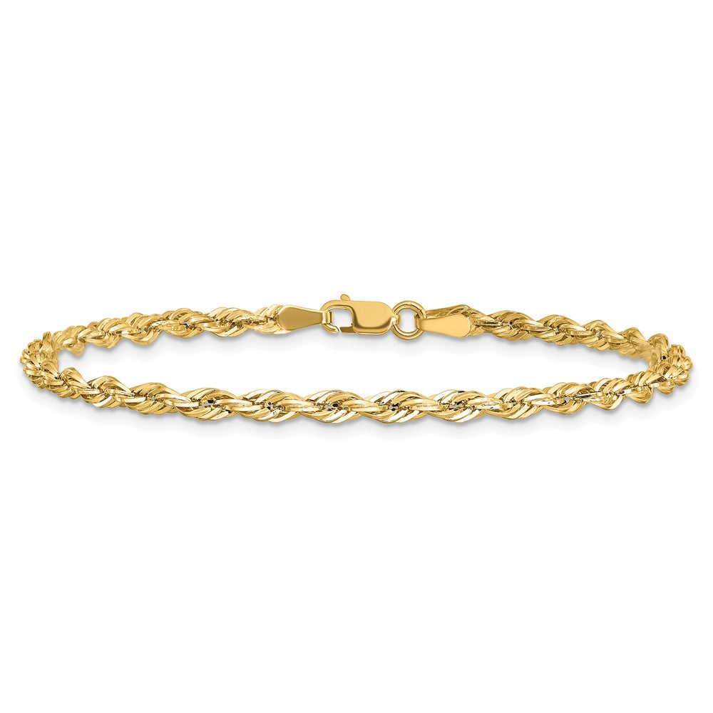 14k Yellow Gold 7 inch 3mm Semi Solid Rope with Lobster Clasp Chain Bracelet