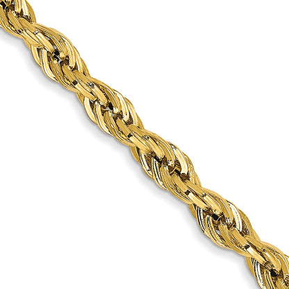 14K Yellow Gold 20 Inch 3mm Semi Solid Rope With Lobster Clasp Chain Necklace