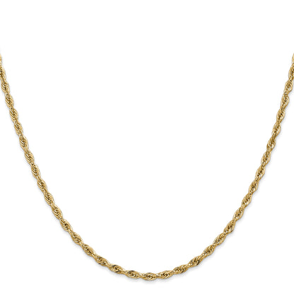 14K Yellow Gold 22 Inch 2.8mm Semi Solid Rope With Lobster Clasp Chain Necklace