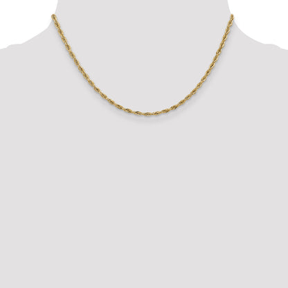 14K Yellow Gold 16 Inch 2.8mm Semi Solid Rope With Lobster Clasp Chain Necklace