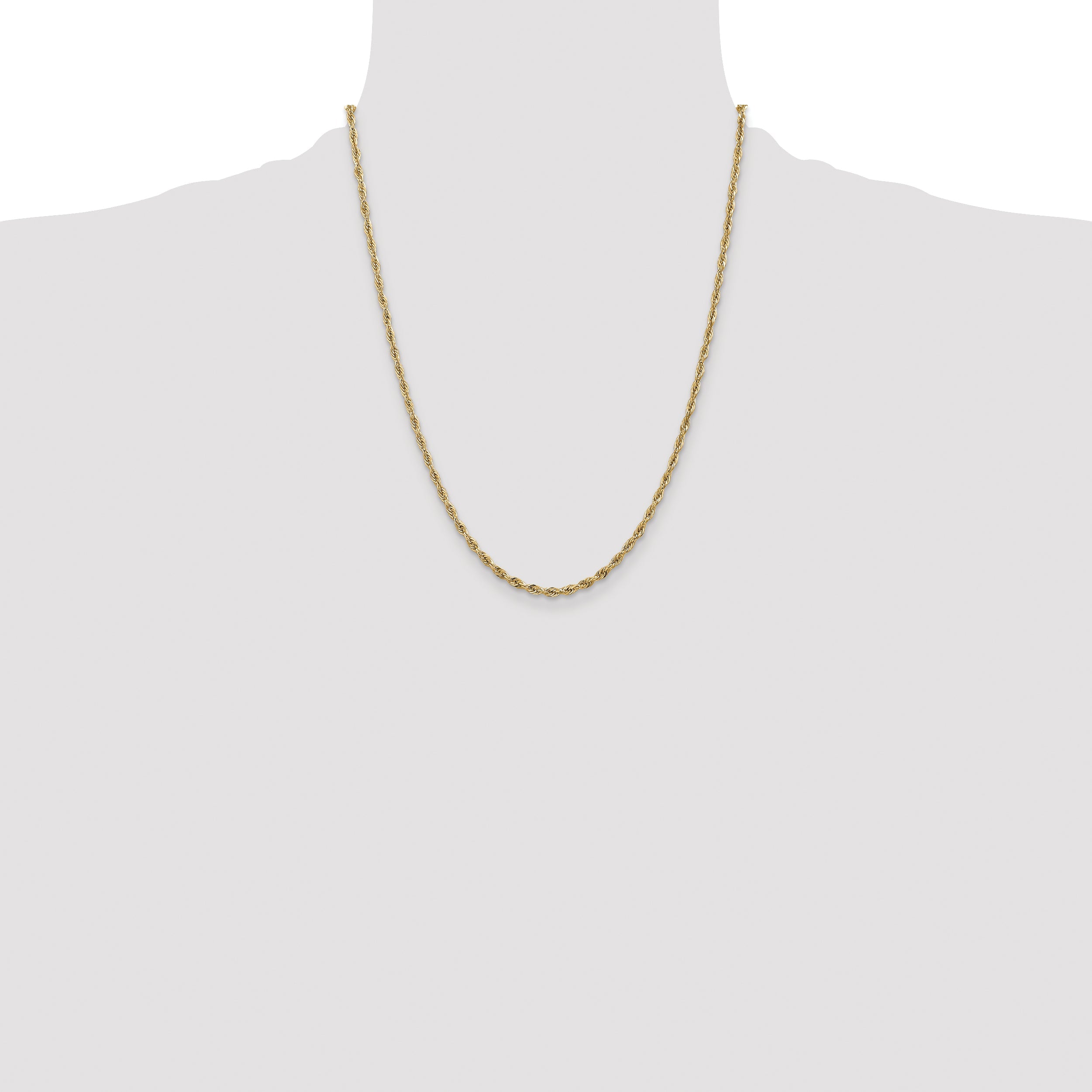 14K Yellow Gold 22 Inch 2.8mm Semi Solid Rope With Lobster Clasp Chain Necklace