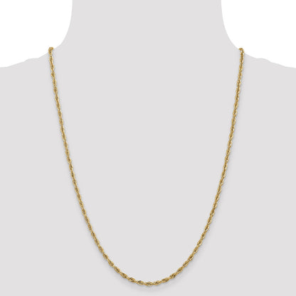 14K Yellow Gold 24 Inch 2.8mm Semi Solid Rope With Lobster Clasp Chain Necklace